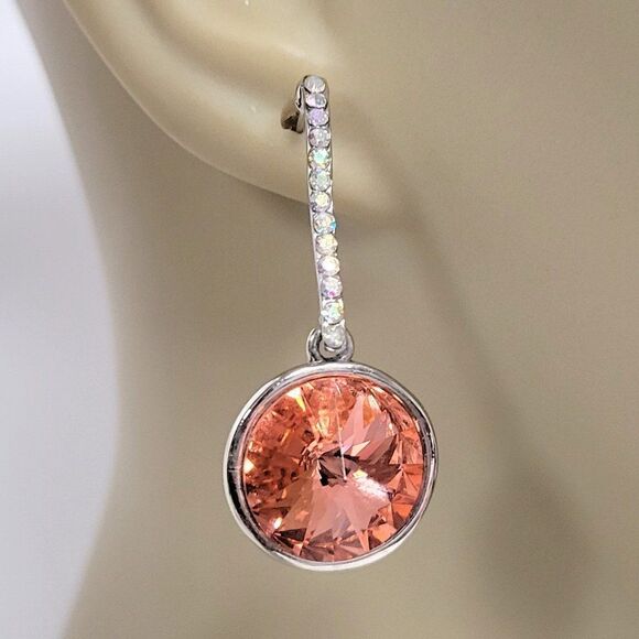 𝅺SPARKLING \Large Blush Peach Fashion Crystal Studded Dangle Earrings- NWOT - Picture 1 of 6